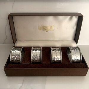 I.Magnin Set Of Four Pewter Dinner Table Napkin Rings With Box